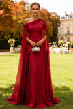Dark Green One Shoulder Evening Dress With Overlay