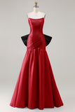 Fuchsia Ruched A Line Strapless Ruched Long Prom Dress with Large Bow