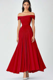 Off the Shoulder Sky Blue A Line Ruched Chiffon Formal Dress