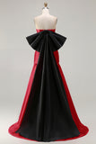 Fuchsia Ruched A Line Strapless Ruched Long Prom Dress with Large Bow