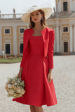 Ivory 2 Piece A Line Satin Midi Engagement Dress