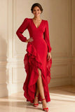 Mermaid Purple V-Neck Mother of the Bride Dress With Ruffles