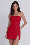 Strapless A Line Ivory Mini Graduation Dress with Slit