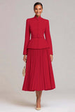 Light Pink Pleated A-Line Single Breasted 2 Piece Work Dress With Belt