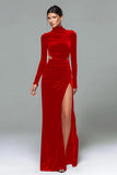 Black Velvet High Neck Long Sleeves Holiday Party Dress