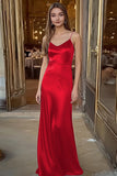 Spaghetti Straps Satin Sheath Black Long Formal Dress