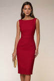 Pencil Bateau Neck White Knee-Length Work Dress