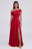 One shoulder Yellow A Line Wedding Guest Dress with Slit