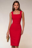Pencil Square Neck Navy Work Dress