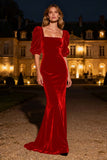 Half Sleeve Mermaid Navy Velvet Formal Dress