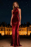 Halter Velvet Purple Long Formal Dress