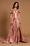 Golden Off The Shoulder Long Prom Dress