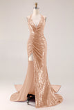 Sparkly Fuchsia Halter Long Prom Dress with Side Cape