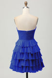 Cute Light Yellow Strapless Tiered A Line Short Prom Dress with Bow