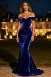 Black Off the Shoulder Mermaid Velvet Formal Dress