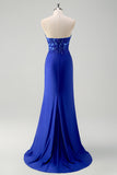 Green Mermaid Strapless Corset Sequin Long Prom Dress with Slit