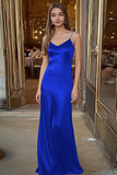 Spaghetti Straps Satin Sheath Black Long Formal Dress