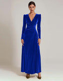 Olive Velvet Long Sleeve A Line Formal Dress