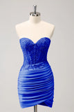 Fuchsia Sweetheart Corset Tight Short Prom Dress with Beading