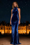 Halter Velvet Purple Long Formal Dress