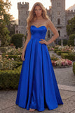 Burgundy Strapless A Line Satin Long Prom Dress