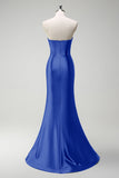 Dark Green Mermaid Beaded Keyhole Corset Satin Long Prom Dress with Slit