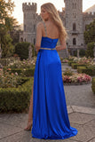 One Shoulder Burgundy Beaded Mermaid Long Prom Dress with Slit