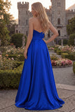 Burgundy Strapless A Line Satin Long Prom Dress