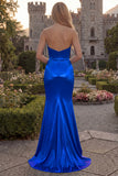 Sweetheart Mermaid Burgundy Ruched Satin Long Prom Dress