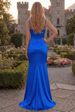 Burgundy Mermaid Spaghetti Straps Satin Long Prom Dress