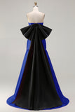 Fuchsia Ruched A Line Strapless Ruched Long Prom Dress with Large Bow