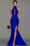 Black Mermaid Halter Neck Satin Long Formal Dress
