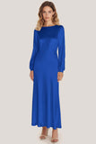 Ivory Satin Sheath Ankle Length Formal Dress with Long Sleeves