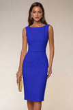Pencil Bateau Neck White Knee-Length Work Dress