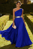One Shoulder Olive A Line Long Wedding Guest Dress