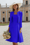 Ivory 2 Piece A Line Satin Midi Engagement Dress