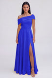 One shoulder Yellow A Line Wedding Guest Dress with Slit