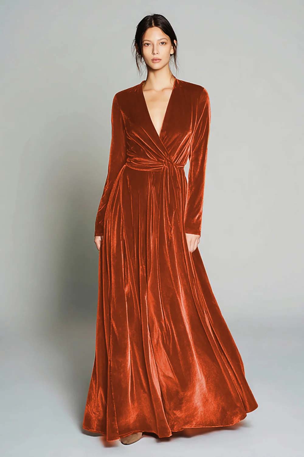 WEDTREND Women V Neck Formal Dress Brown Velvet Long Sleeve Ruched A Line Holiday Party Dress Wedtrend UK WEDTREND Women V Neck Formal Dress Brown Velvet Long Sleeve Ruched A Line Holiday Party Dress Wedtrend UK