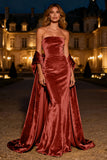 Strapless Silver Velvet Mermaid Evening Dress with Shawl
