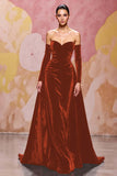 Off The Shoulder Velvet Dark Red A Line Long Evening Dress