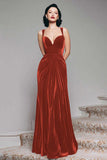 Burgundy Velvet Spaghetti Straps Holiday Party Dress with Pleats