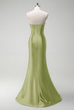 Dark Green Mermaid Beaded Keyhole Corset Satin Long Prom Dress with Slit