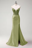 Black Mermaid Beaded Corset Satin Long Prom Dress with Slit