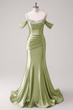 Glitter Blush Mermaid Cold Shoulder Beaded Long Prom Dress