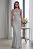 Halter Sky Blue Cut Out Mermaid Evening Dress