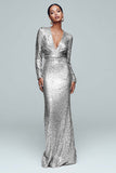 Sparkly Gold Long Sleeve Sheath Evening Dress
