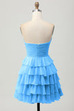Yellow Strapless A Line Tiered Short Prom Dress with Bow