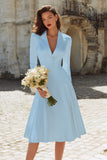Peaked Lapel Long Sleeve Ivory A Line Satin Short Engagement Dress