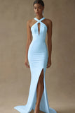 Mermaid White Keyhole Satin Wedding Dress with Slit