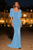 Half Sleeve Mermaid Navy Velvet Formal Dress